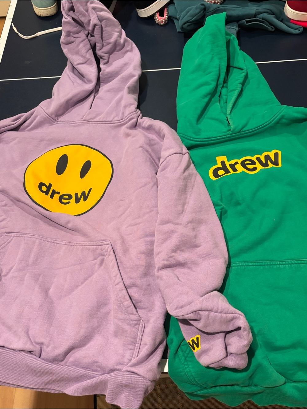 drew house Lavender & Green Smiley Logo Hoodies